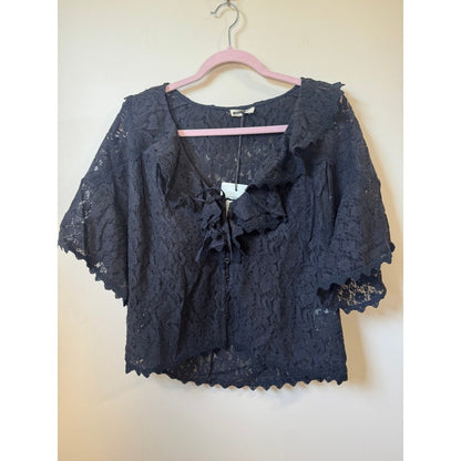 Spell & The Gypsy Collective Black Lace Ruffle Tie Front Blouse Top NWT