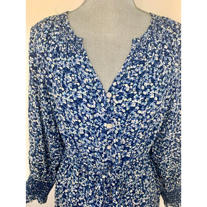 Rails Eliza Mini Dress in Ice Chrysanthemum Large Floral Pullover 3/4 Sleeve