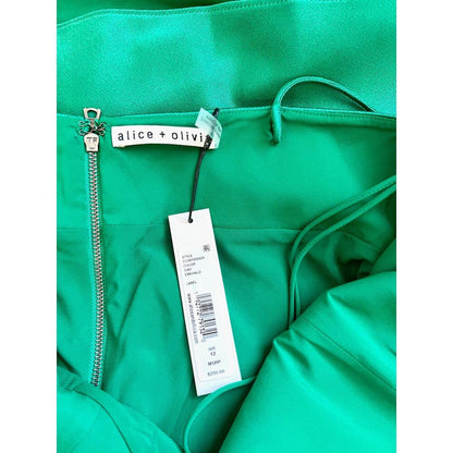 Alice + Olivia Julietta Mini Slip Dress‎ in Green Size 12 Satin Lined Party