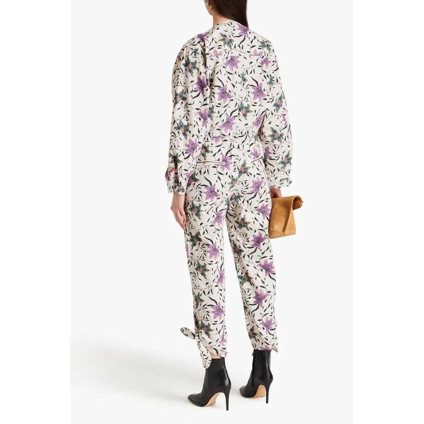 Isabel Marant Etoile Floral Bird Embroidered Utility Jumpsuit Ivory Purple
