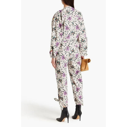 Isabel Marant Etoile Floral Bird Embroidered Utility Jumpsuit Ivory Purple