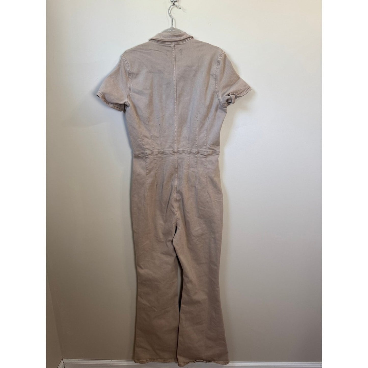 Free People We The Free Marci Denim Jumpsuit Flare Leg Tan Coverall XL NEW