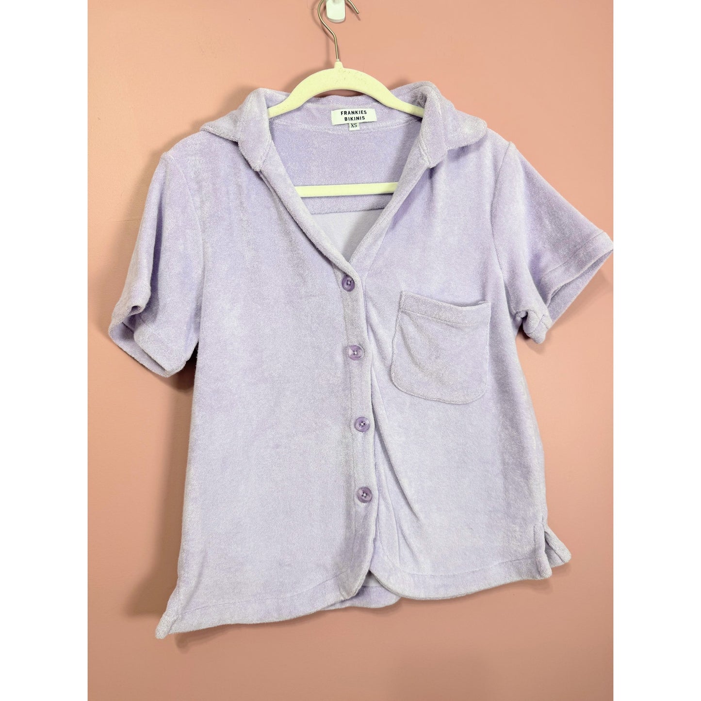 NEW Frankies Bikinis Coco Terry Button Up Shirt Size XS Lavender