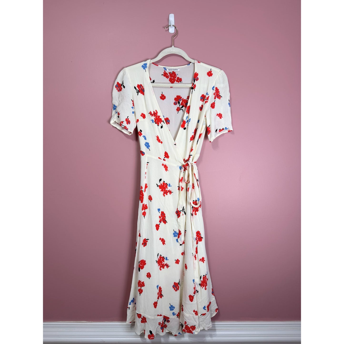 Reformation Napa White Floral Wrap Dress Size XS