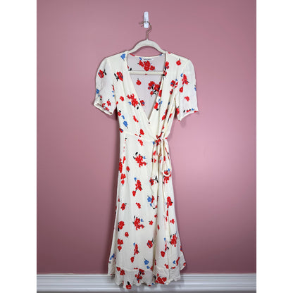 Reformation Napa White Floral Wrap Dress Size XS