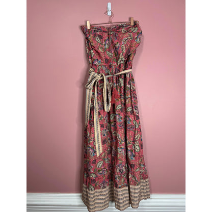 Anthropologie Let Me Be Boho Halter Maxi Dress in Brown Motif Size XL Floral