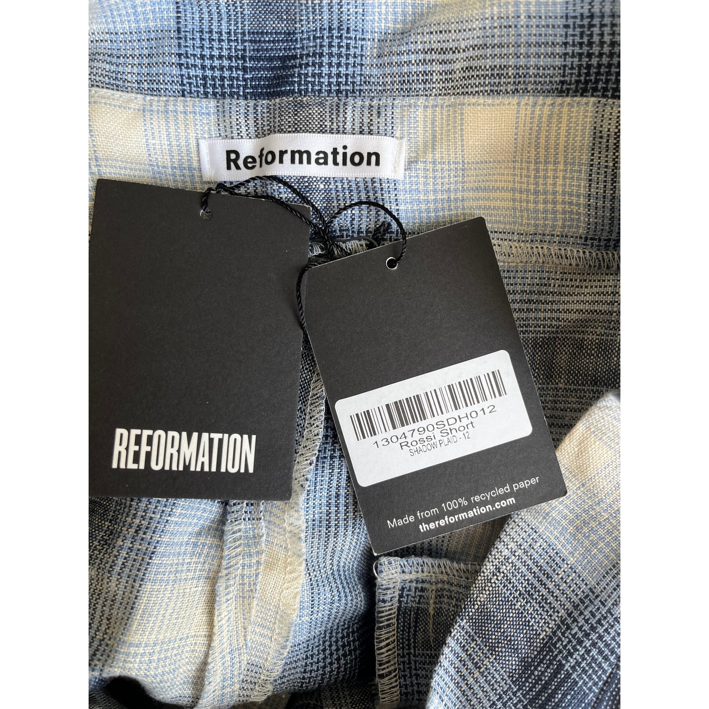 NEW NWT Reformation Rossi Short Shadow Blue Plaid Size 12