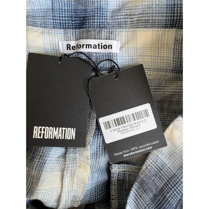 NEW NWT Reformation Rossi Short Shadow Blue Plaid Size 12