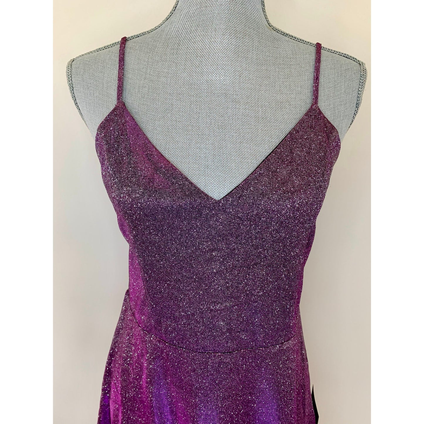 Lulus Glitter Mini Hoco Dress in Purple Metallic Large Spaghetti Strap V-Neck