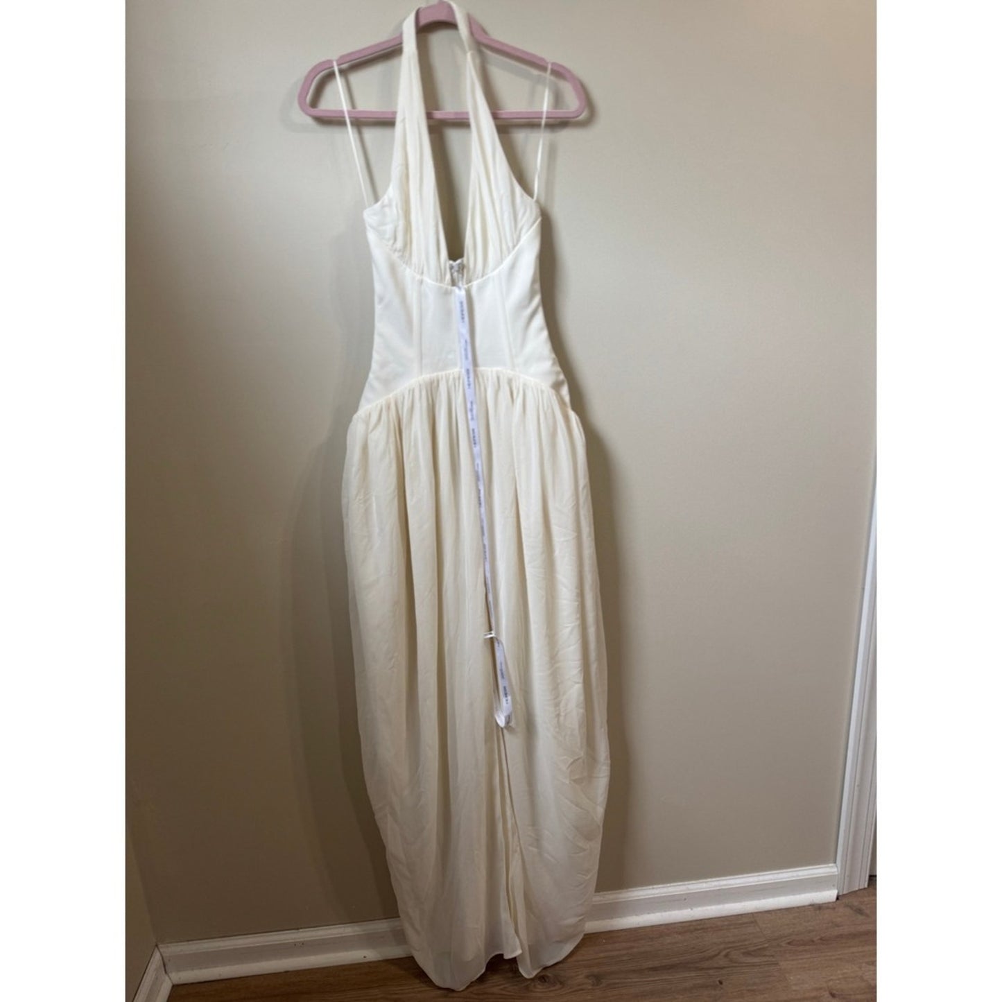 Heiress Beverly Hills White Corset Halter Maxi Dress Grecian Draped Gown