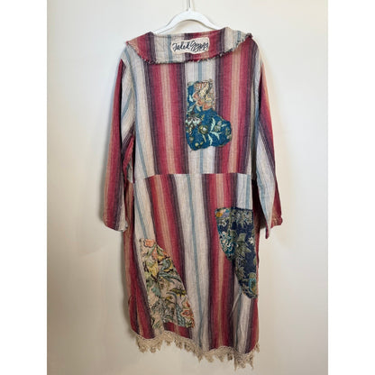 Jaded Gypsy Patchwork Striped Lace Trim Bohemian Tunic Dress Women L