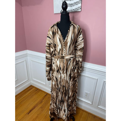 Simkhai Jonathon Thorn Abstract Indiana Midi Dress in Brown Size 8 Long Sleeve