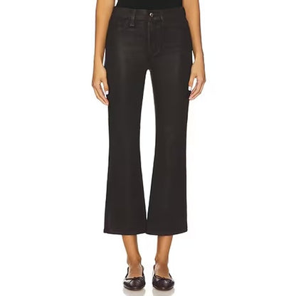 NEW NWT L'agence Kendra High Rise Crop Flare Coated Black Size 28