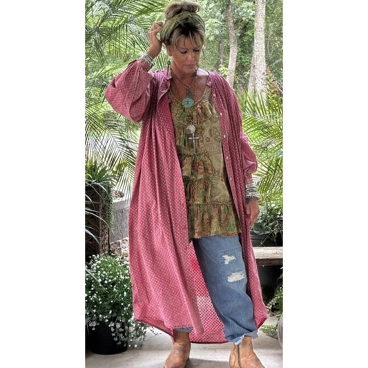 Jaded Gypsy Sweet Nothings Dress Pink Polka Dot Oversized Boho Maxi O S