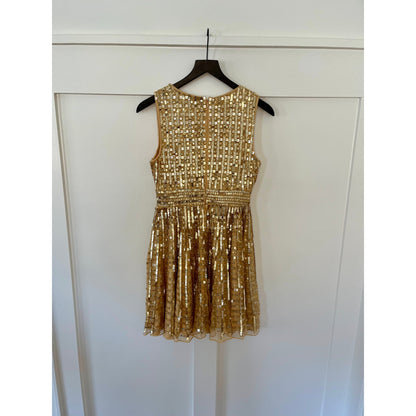 Mac Duggal Mini Beaded Gold Dress Size 4 Style 10982