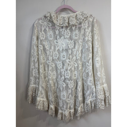 Jaded Gypsy Cream Floral Lace Ruffle Tie Front Cardigan Bohemian Romantic S/M