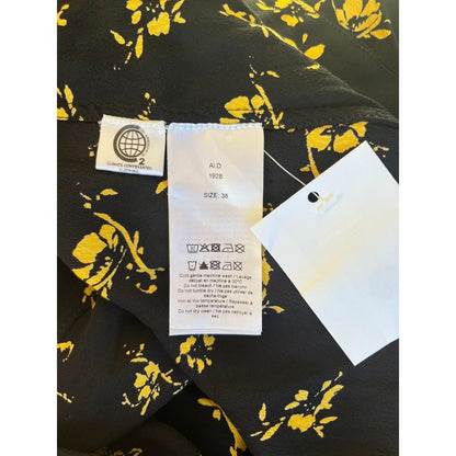 GANNI Black Yellow Floral Print Long Sleeve Wrap Maxi Dress Size 38