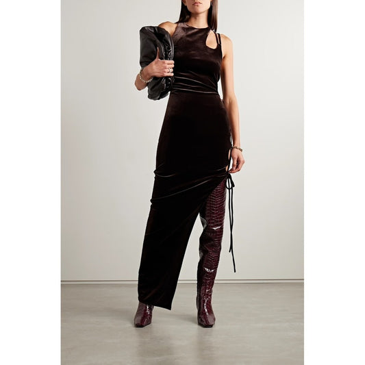 MONSE BROWN VELVET CUT OUT LACE UP DRESS SZ 8