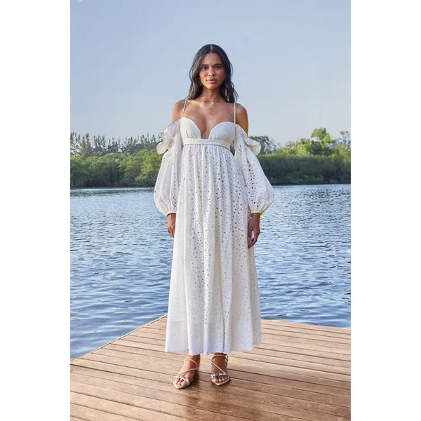 Farm Rio Off-White 3D Flower Maxi Dress Size Small