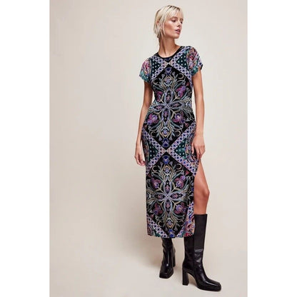 Free People Iris Maxi Dress in Multi Size Small Floral Short Sleeve Side Slit