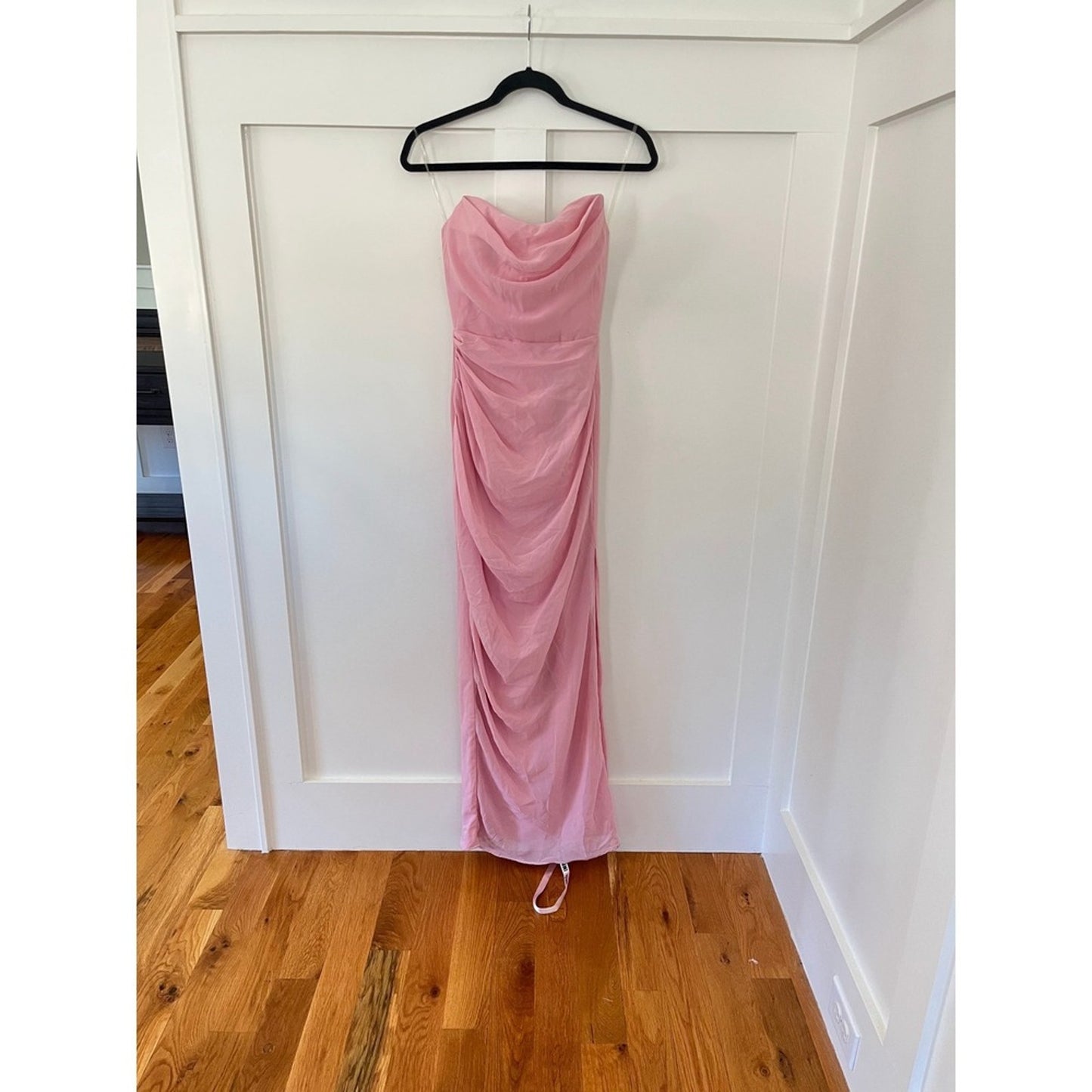 House of CB Adrienne Rose Pink Strapless Draped Ruched Maxi Dress Size XS