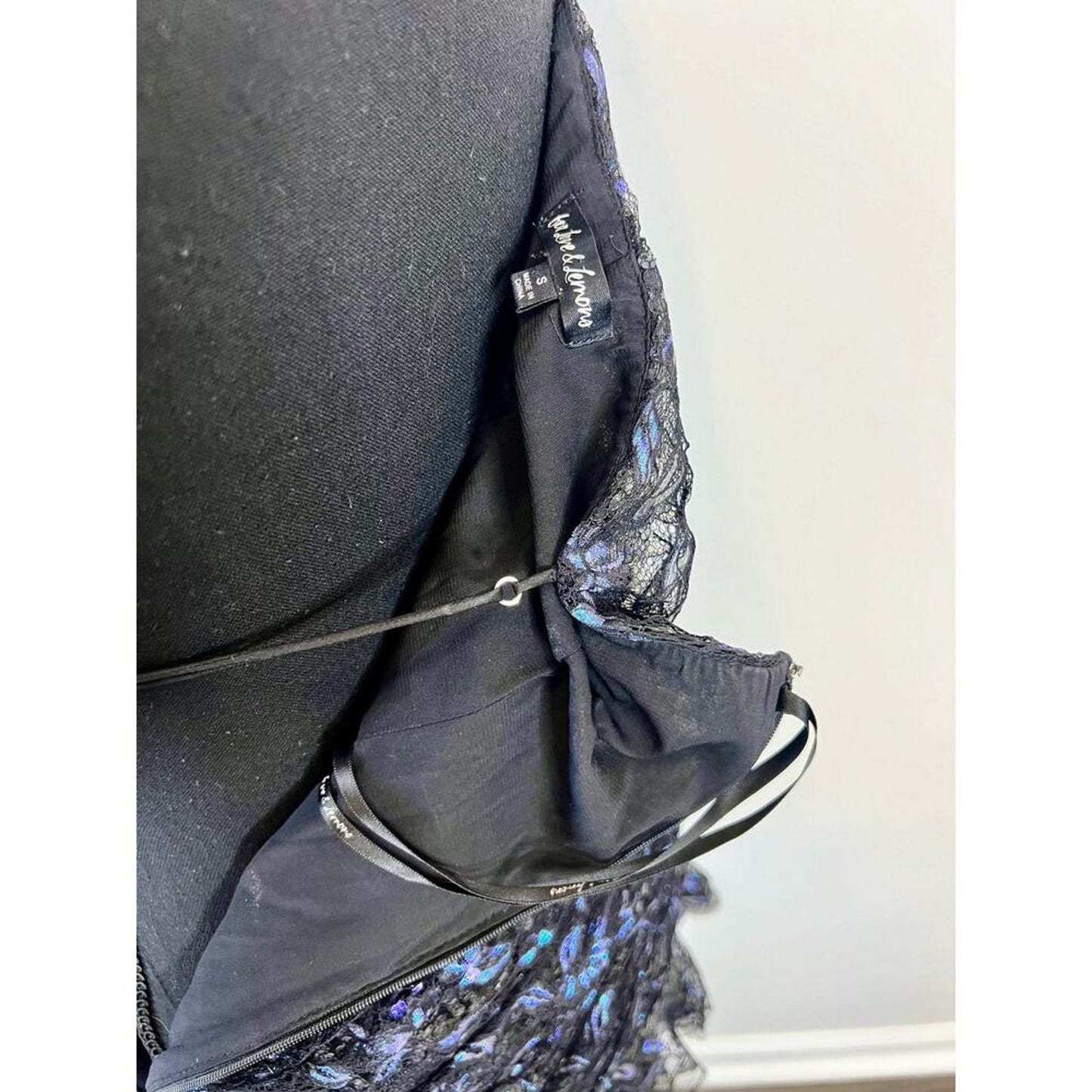 For‎ Love & Lemons Rodin Iridescent Lace Mini Dress Blue Small Sleeveless Lined