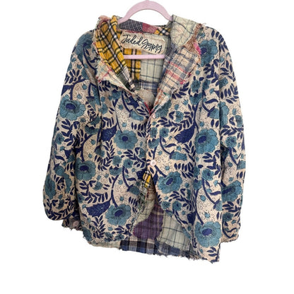 Jaded Gypsy Reversible Patchwork Plaid Floral Boho Jacket Multi Color Women L/XL