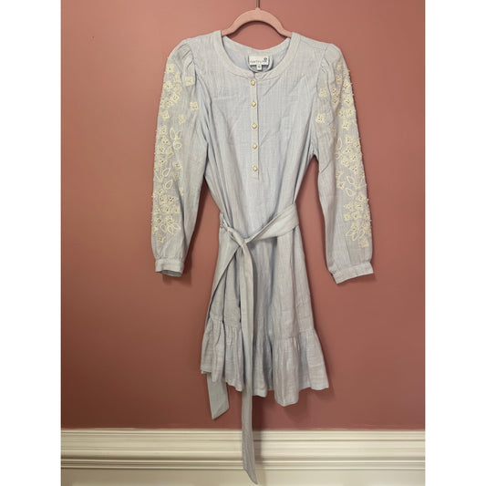 Cartolina Nantucket Long-Sleeve Embroidered Tie-Waist Mini Ruffle Dress Size XS