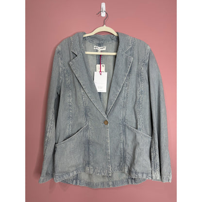 Free People Wanderlust Denim Suit Set in Blue Pinstripe Size 0 Pockets Cotton