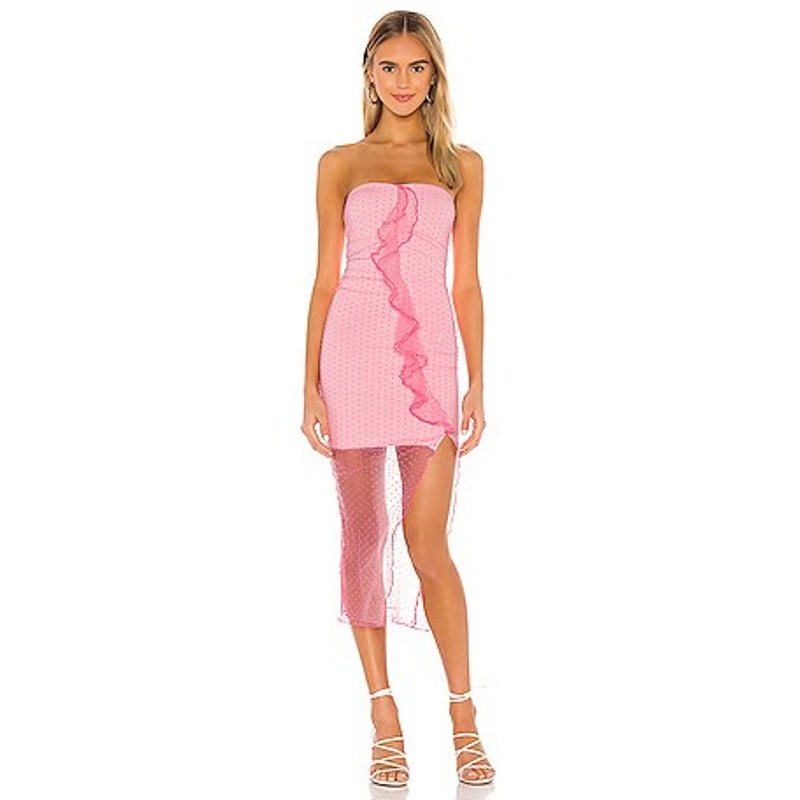 NEW Majorelle Brady Strapless Pink Dot Strapless Midi Dress Size Large
