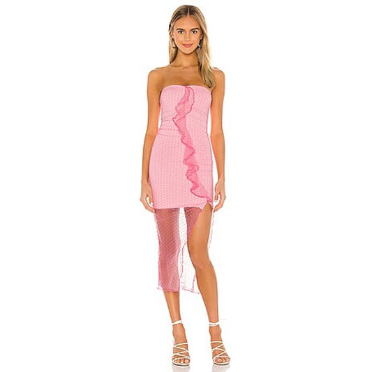 NEW Majorelle Brady Strapless Pink Dot Strapless Midi Dress Size Large