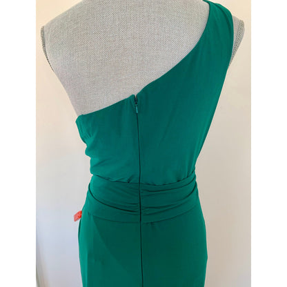MacDuggal Ieena One Shoulder Jersey Gown in Green Size 8 Maxi Sheath Belted