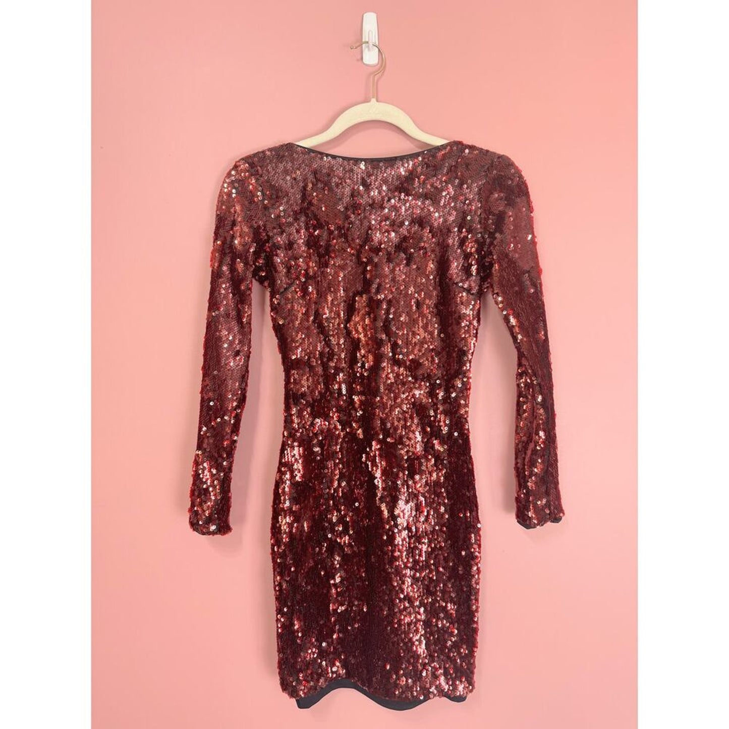 Dress The Population‎ Lola Long Sleeve Red Sequin Mini Dress Size XS