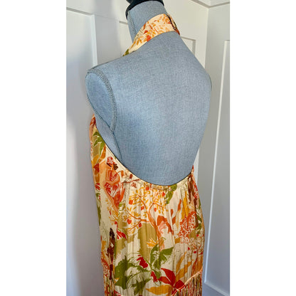 Farm Rio Leopard Forest Sand Mini Dress Multicolor Medium Halter Fringe Hem