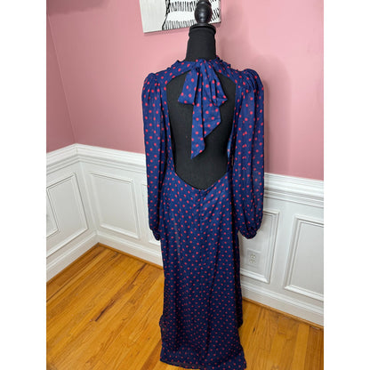For Love & Lemons Mavis Maxi Dress Purple Polka Dots Large Long Sleeve Backless