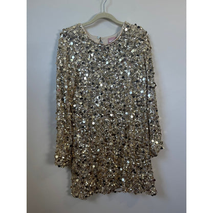 Show Me Your Mumu Gold Sequin Mini Dress Long Sleeve Keyhole Back Medium