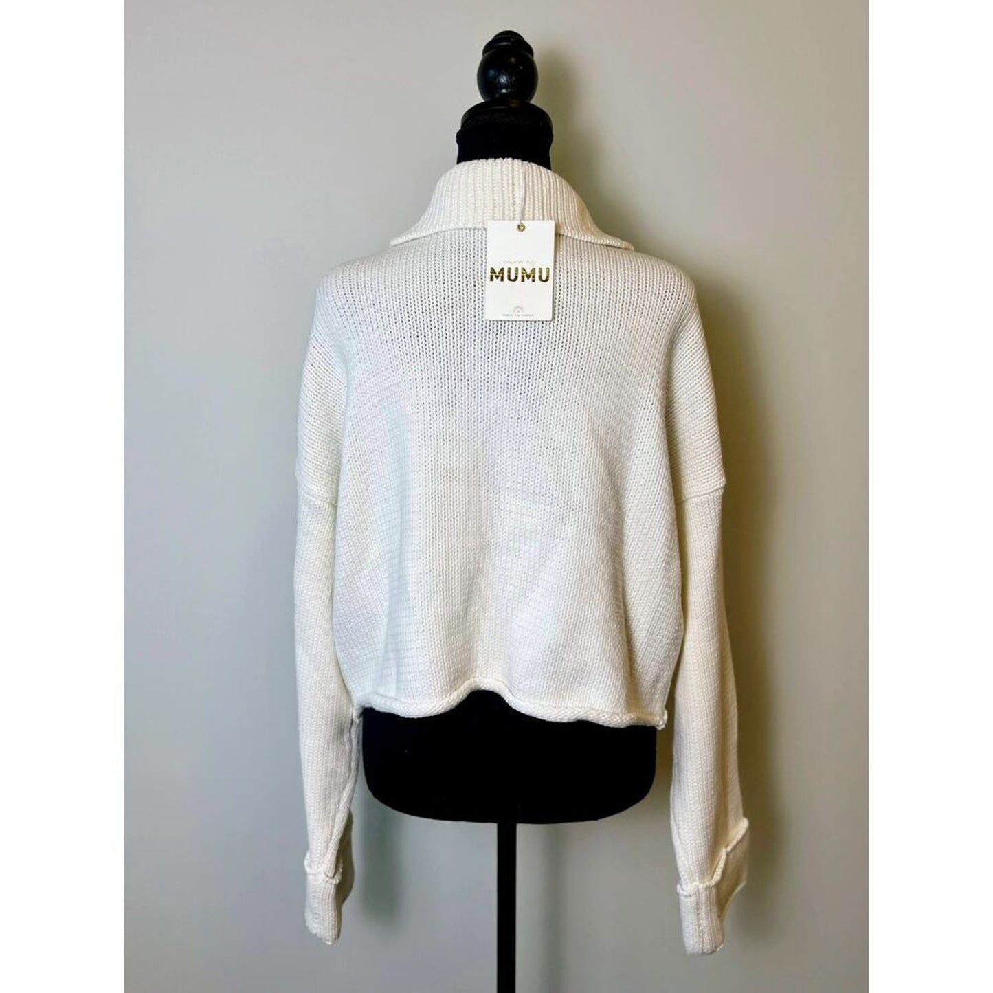 Show Me Your Mumu Crawford Collared‎ Sweater in White Large Knit Button Front