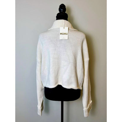 Show Me Your Mumu Crawford Collared‎ Sweater in White Large Knit Button Front