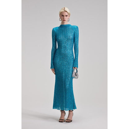 Self-Portrait Beaded Blue Maxi‎ Dress US Size 2
