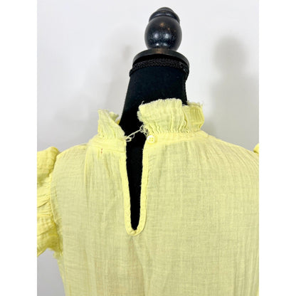 Stark X Midi Dress in Yellow Medium Ruffle Frayed Hem Linen Summer Party