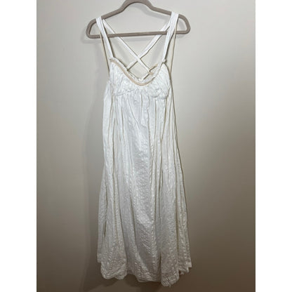 Free People White Textured Midi Dress Bohemian Open Back Tie Straps Womens Large