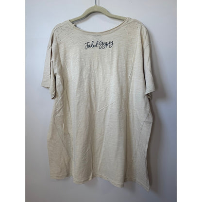 Jaded Gypsy Floral Heart Graphic Tee Oatmeal Beige Distressed Moon Dance Tee LXL