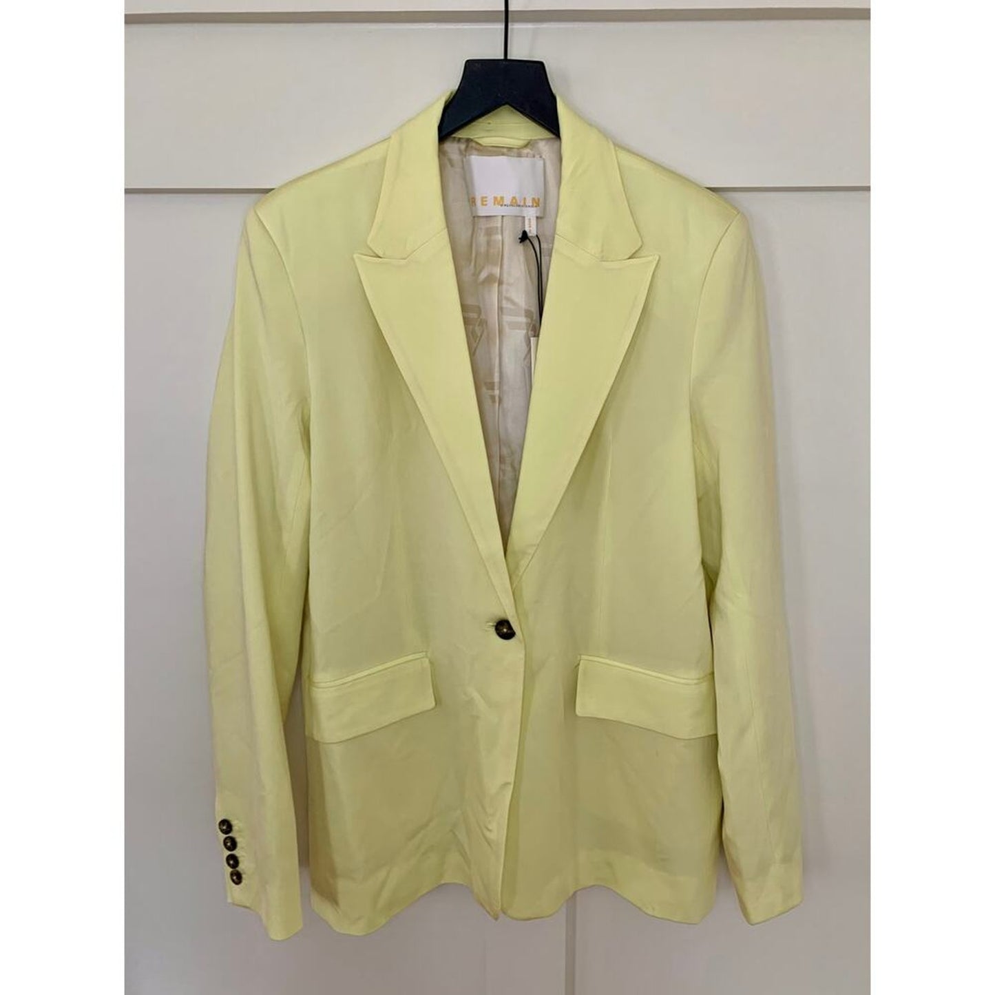 Remain Birger Christensen Balgin Blazer Wax Yellow Size 38 Single Button Pockets