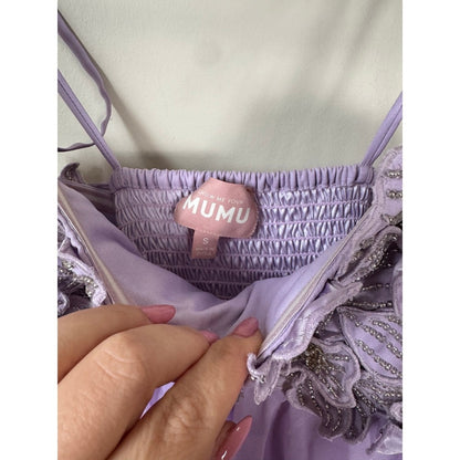 Show Me Your Mumu Lilac Ruffle Maxi Dress Floral Beaded Tiered Chiffon Small