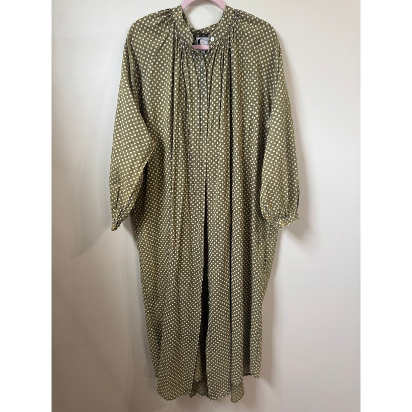 Jaded Gypsy Olive Green Polka Dot Button Down Midi Dress  Boho Lagenlook