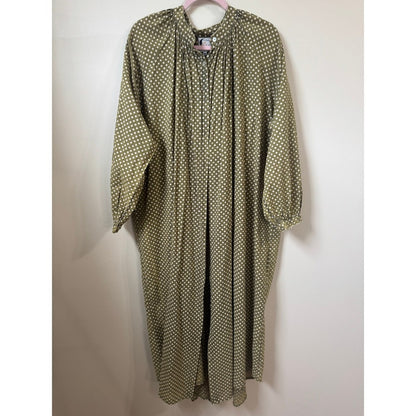 Jaded Gypsy Olive Green Polka Dot Button Down Midi Dress  Boho Lagenlook