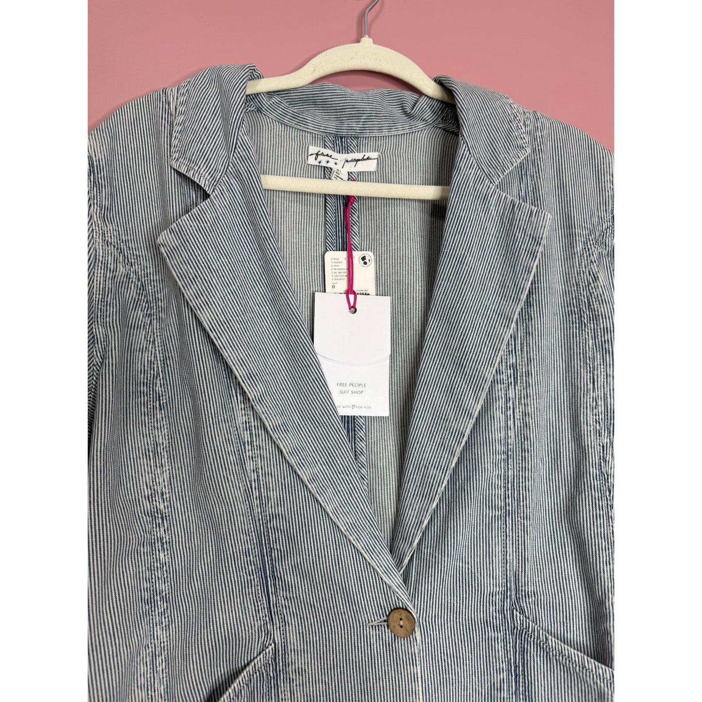 Free People Wanderlust Denim Suit Set in Blue Pinstripe Size 0 Pockets Cotton