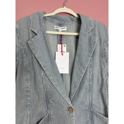 Free People Wanderlust Denim Suit Set in Blue Pinstripe Size 0 Pockets Cotton