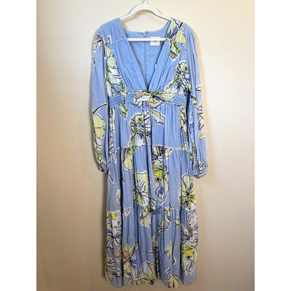 NEW NWT Aje. Romantica Voille Maxi Dress Size US 8‎ Blue Hibiscus