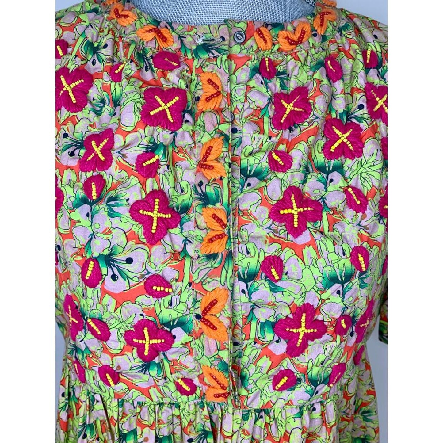 Anthropologie Roopa Pemmaraju Auretta Beaded Embroidered Mini Dress Small Cotton